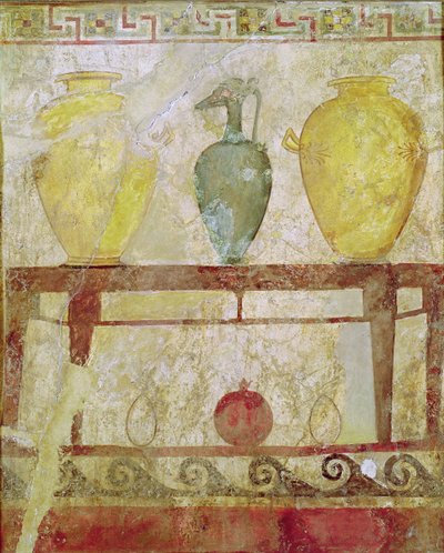 Funerary plaque with an offering of vases (tomb painting from Paestum) by Greek